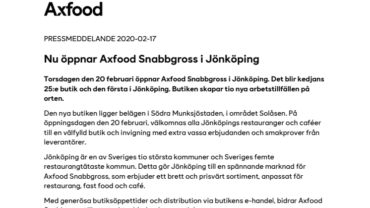 Nu öppnar Axfood Snabbgross i Jönköping
