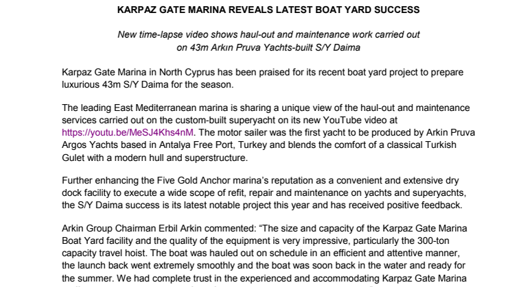 Karpaz Gate Marina: Reveals Latest Boat Yard Success. 