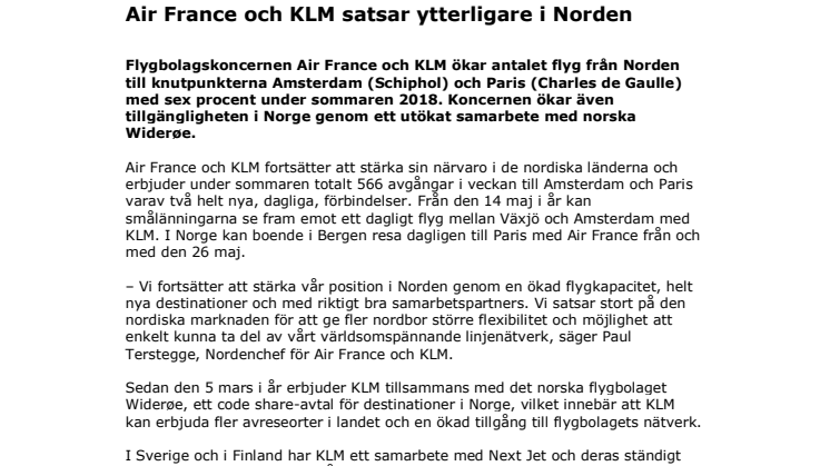Air France och KLM satsar ytterligare i Norden