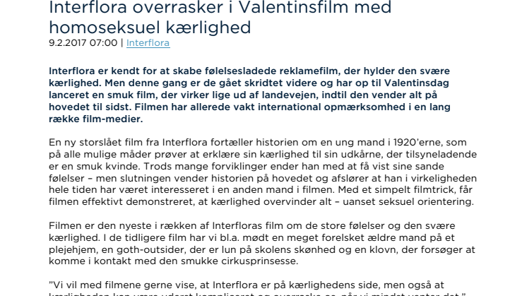 Interflora overrasker i Valentinsfilm med homoseksuel kærlighed