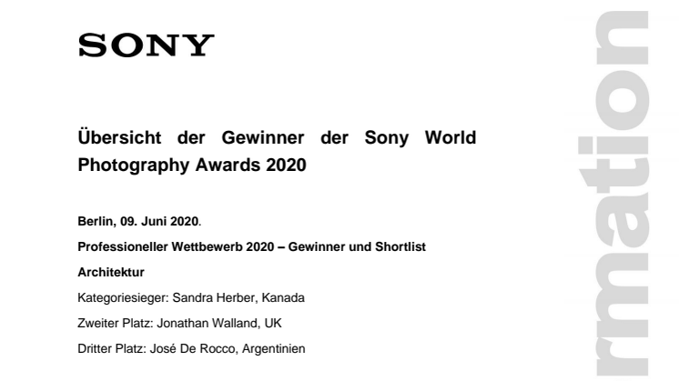 Übersicht der Gewinner der Sony World Photography Awards 2020