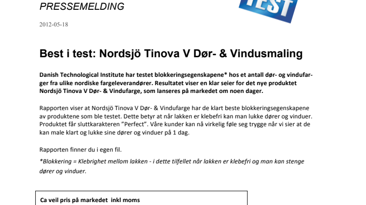 Best i test: Nordsjö Tinova V Dør- & Vindusmaling 