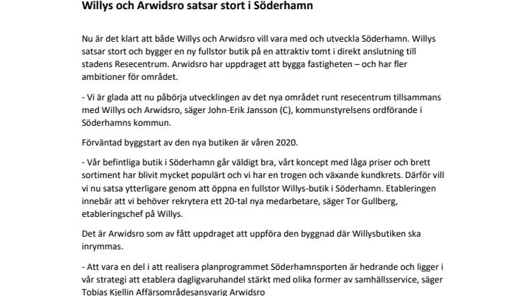 Willys och Arwidsro satsar stort i Söderhamn