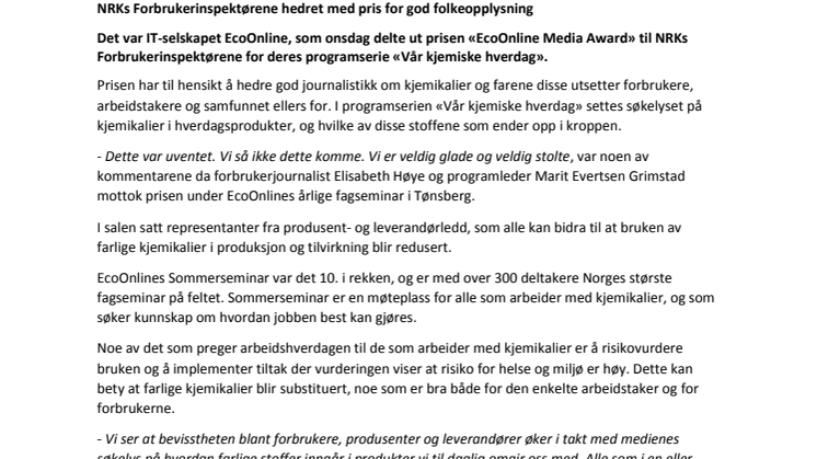 NRKs Forbrukerinspektørene hedret med pris for god folkeopplysning