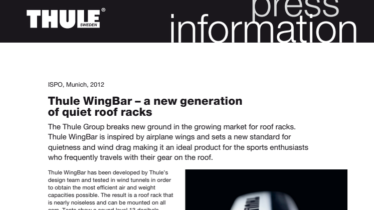 Thule WingBar – a new generation of quiet roof racks