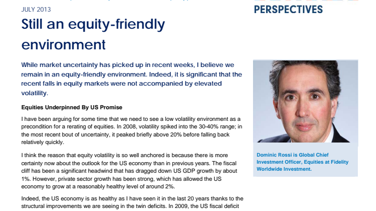 CIO Equities comment: Still an equity friendly environment