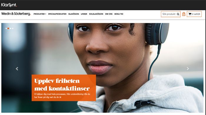Webbshopp för optikbutiken Wedin & Söderberg, en profilerad KlarSynt-medlem.