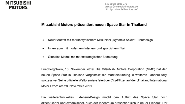 Mitsubishi Motors präsentiert neuen Space Star in Thailand