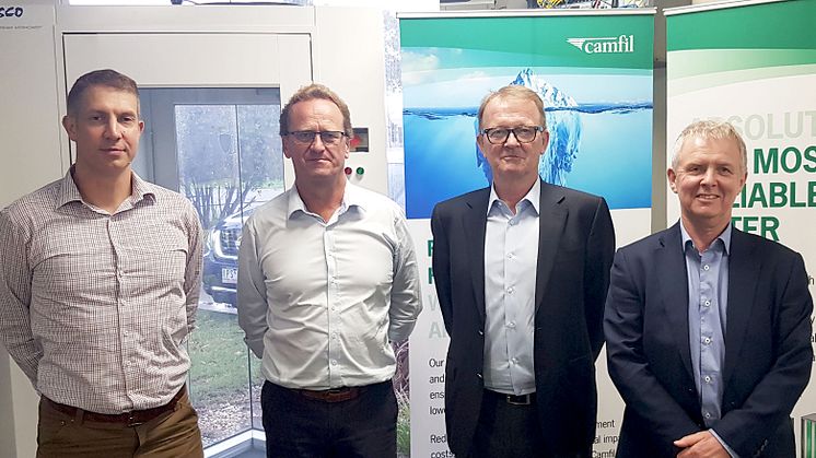 In the picture from left -  Kristian Kirwin – National Engineering Manager, Airepure and Roger Van Oosten – CEO, Airepure, Alan O’Connell, President Asia Pacific, Camfil and Bill Wilkinson, Managing Director, UK, Camfil