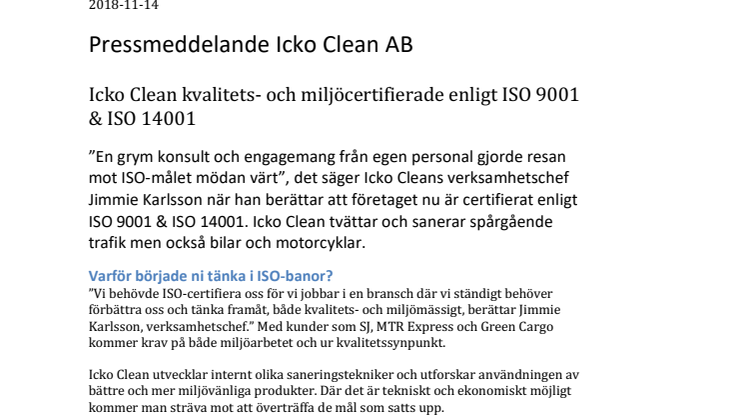 Icko Clean AB, Göteborg sanerar spårbunden trafik, kvalitets- och miljöcertifierade. 