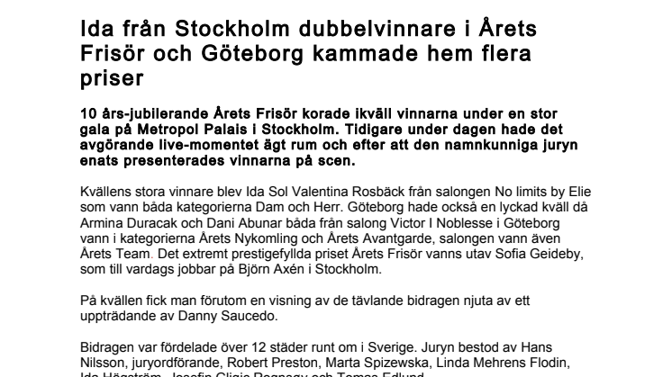 Ida från Stockholm dubbelvinnare i Årets Frisör och Göteborg kammade hem flera priser