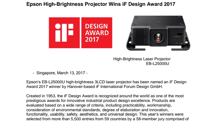 Epson High-Brightness Projector Wins iF Design Award 2017