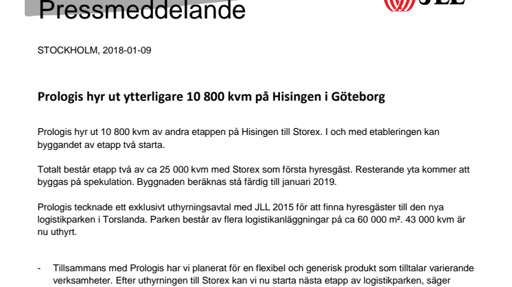 Prologis hyr ut ytterligare 10 800 kvm på Hisingen i Göteborg