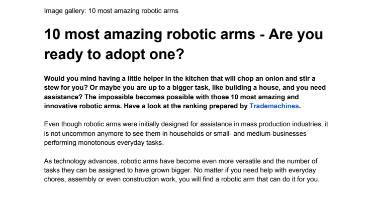 10 most amazing robotic arms - Are you ready to adopt one?