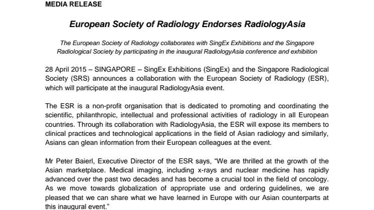 European Society of Radiology Endorses RadiologyAsia