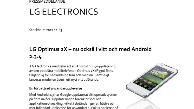 LG Optimus 2X – nu också i vitt och med Android 2.3.4