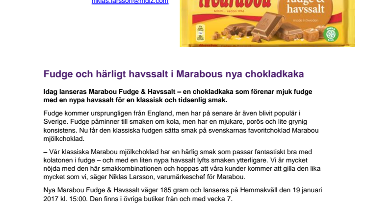 Fudge och härligt havssalt i Marabous nya chokladkaka