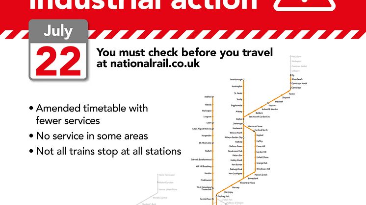 22 July RMT strike action rail service map