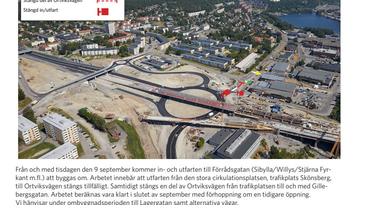 Avstängning för utfart mot Ortviksvägen från trafikplats Skönsberg 