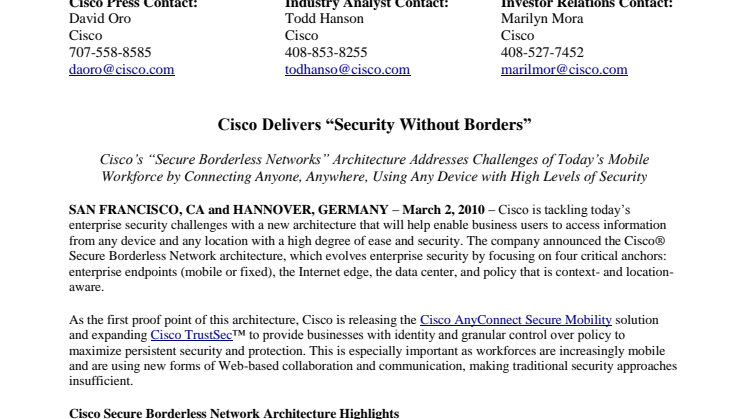 Cisco lanserar säkerhet utan gränser
