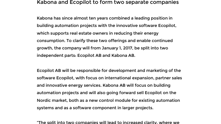 Kabona och Ecopilot delas upp i två separata bolag