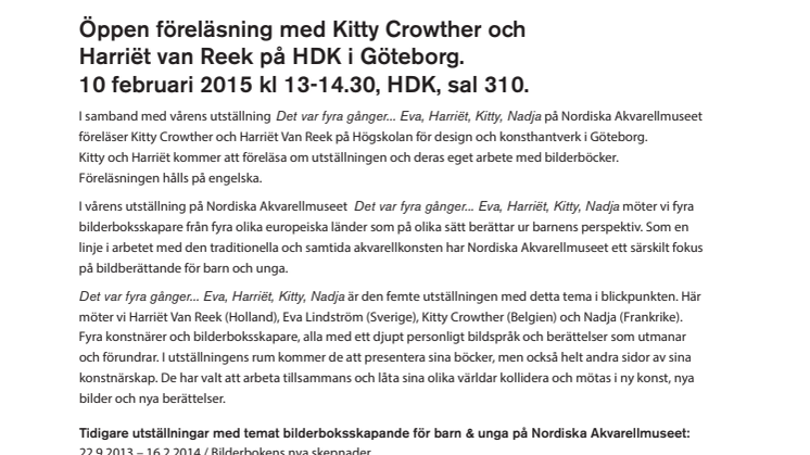 Kitty Crowther och Harriët Van Reek gästar HDK i Göteborg