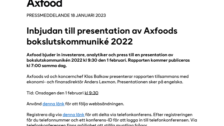 Inbjudan till presentation av Axfoods bokslutskommuniké 2022.pdf