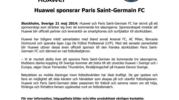 Huawei sponsrar Paris Saint-Germain FC