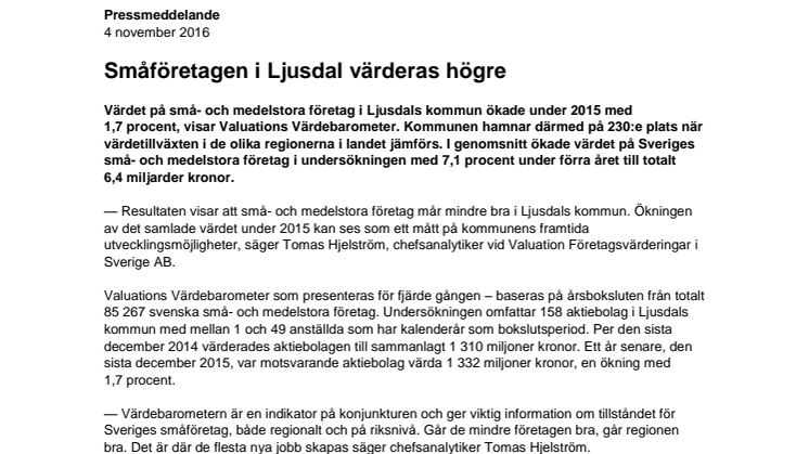 Värdebarometern 2015 Ljusdals kommun