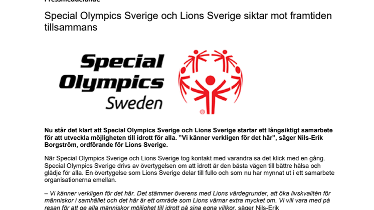 Special Olympics Sverige och Lions Sverige siktar mot framtiden tillsammans 