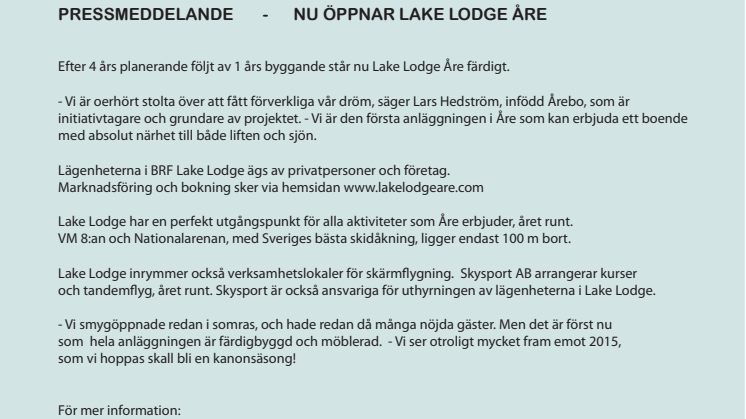 Nu öppnar Lake Lodge Åre
