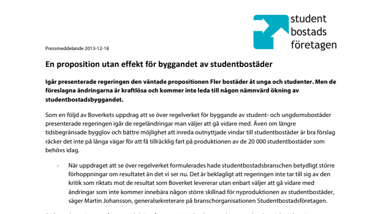 En proposition utan effekt för byggandet av studentbostäder