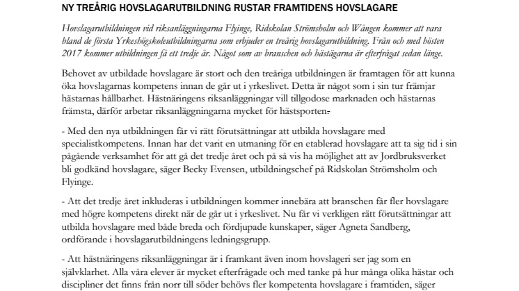 NY TREÅRIG HOVSLAGARUTBILDNING RUSTAR FRAMTIDENS HOVSLAGARE