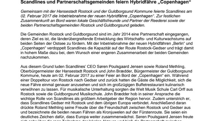 Scandlines und Partnerschaftsgemeinden feiern die  „Copenhagen“ 