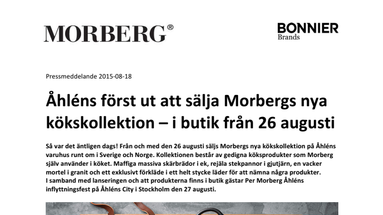Åhléns först ut att sälja Morbergs nya kökskollektion – i butik från 26 augusti