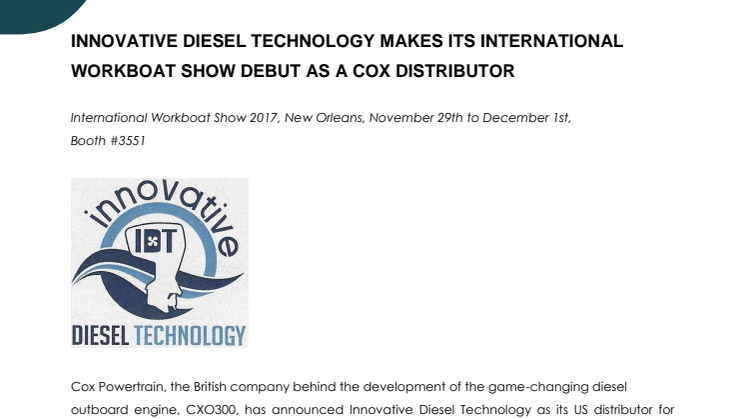 Innovative Diesel Technology Makes Its International WorkBoat Show Debut As A Cox Distributor