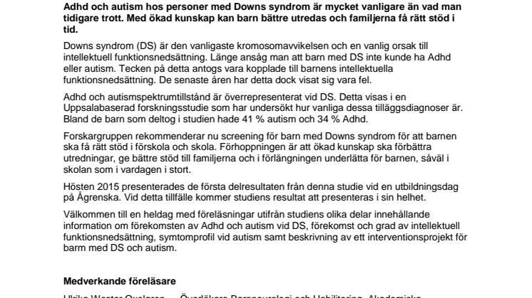 Inbjudan utbildning DS autism Ågrenska okt 2019