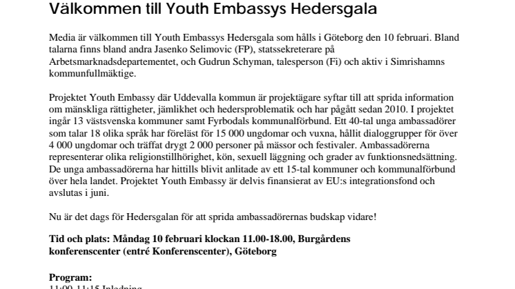 Välkommen till Youth Embassys Hedersgala 
