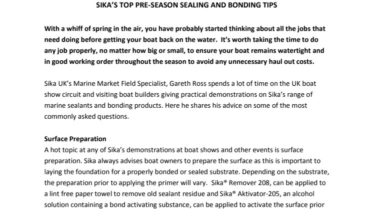 Sika: Sika UK Reveals its Top Bonding and Sealing Tips Ahead of the New Season