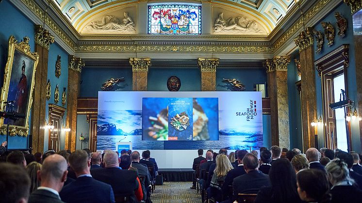 Norway- UK Seafood Summit 2023 gathered well over 200 delegates registered from the seafood industry at Fishmonger's Hall, London. Photo: Gabriel Bush