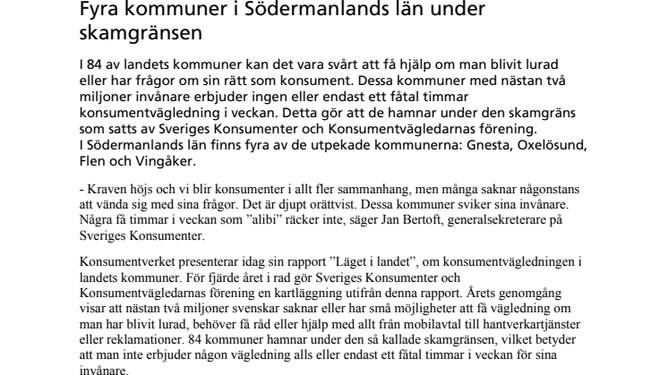 Fyra kommuner i Södermanlands län under skamgränsen