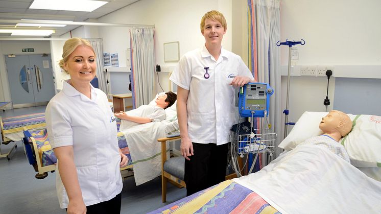 Jessica McCabe and Sean Harrison in Northumbria University's Clinical Skills Centre