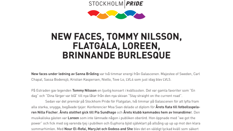 New faces, Tommy Nilsson, Flatgala, Loreen och brinnande burlesque!