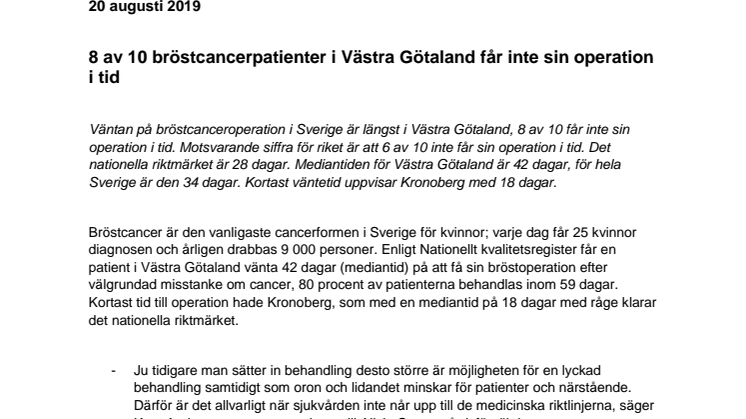 8 av 10 bröstcancerpatienter i Västra Götaland får inte sin operation i tid 