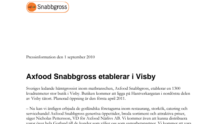 Axfood Snabbgross etablerar i Visby