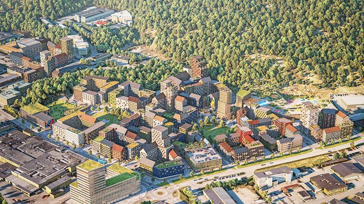 Södra-Änggården, översiktsillustration. 500 av de cirka 2000 bostäderna kommer att byggas av Hökerum Bygg. 