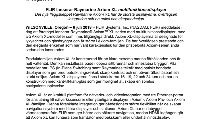 Raymarine: FLIR lanserar Raymarine Axiom XL multifunktionsdisplayer