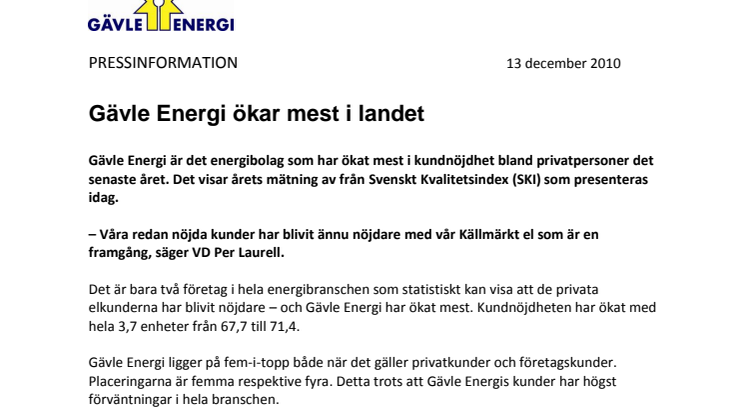 Gävle Energi ökar mest i landet
