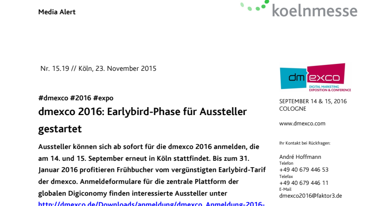 dmexco 2016: Earlybird-Phase für Aussteller gestartet