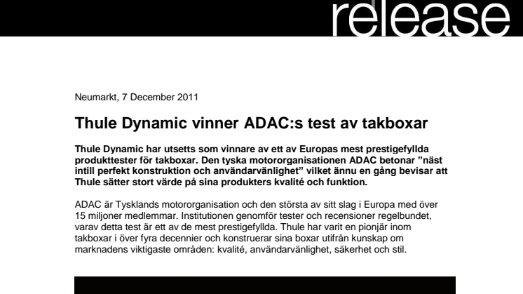 Thule Dynamic vinner ADAC:s test av takboxar